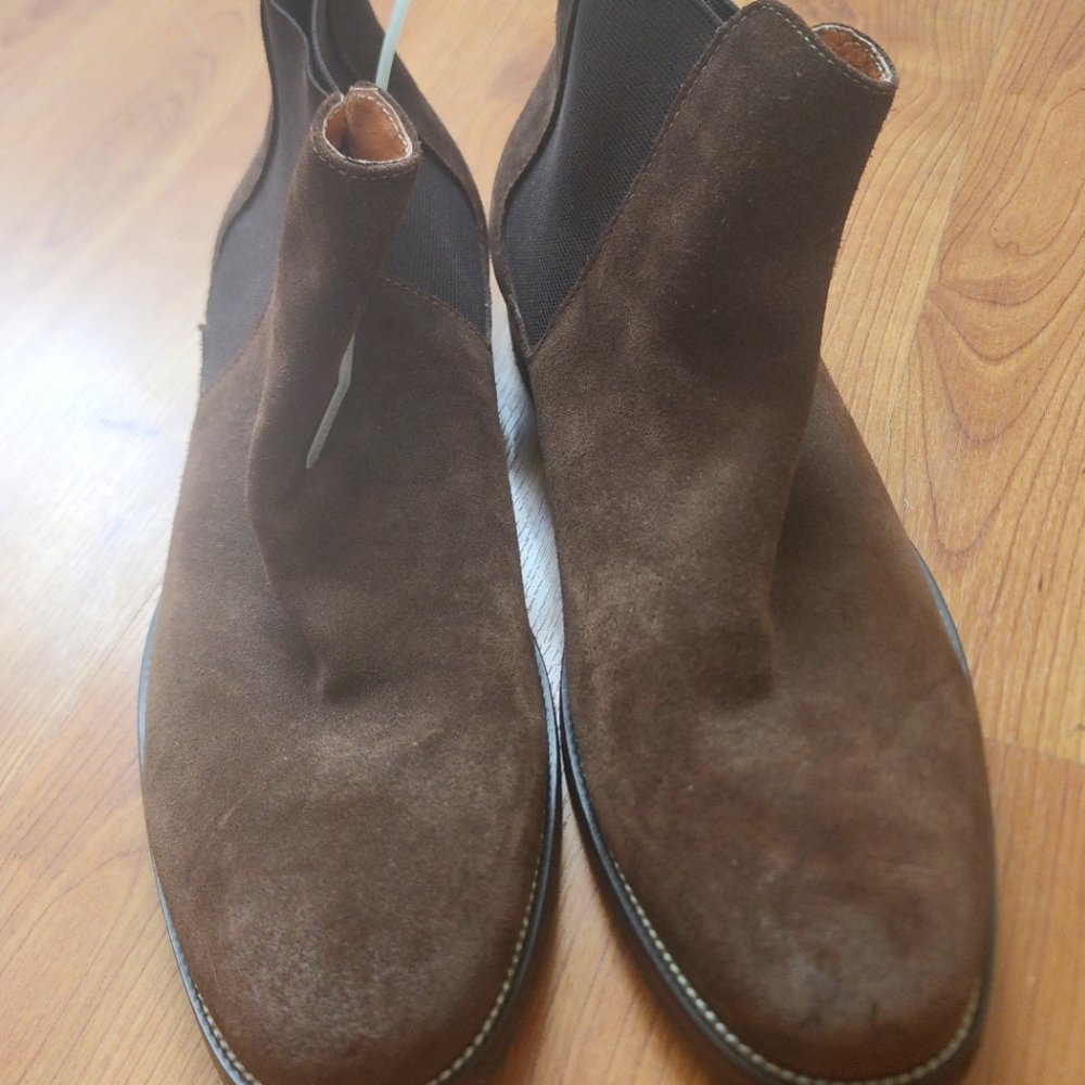 Vintage Foundry Co. Chelsea boot in rich dark brown suede.